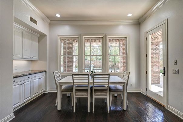 Dining room, Interior, Recessed Lighting, Wood Texture Flooring