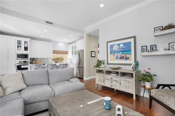 Interior, Kitchen, Living room, Recessed Lighting, Stainless Steel Appliances, Wood Texture Flooring