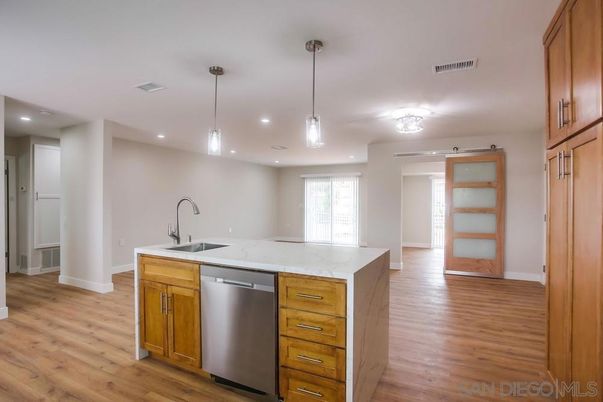 Interior, Kitchen, Pendant Lights, Recessed Lighting, Wood Texture Flooring