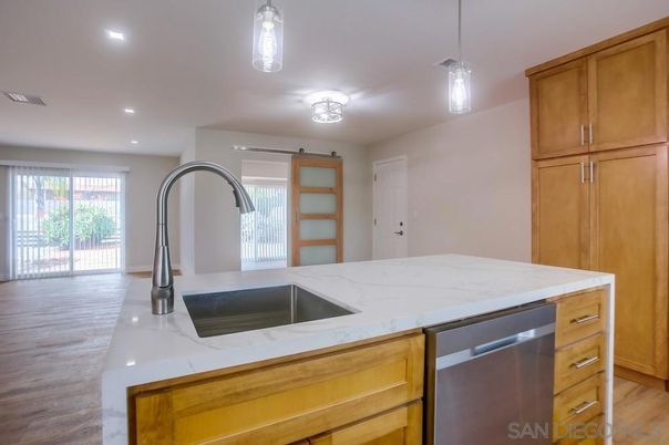 Interior, Kitchen, Pendant Lights, Recessed Lighting, Wood Texture Flooring