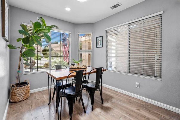 Dining room, Interior, Recessed Lighting, Wood Texture Flooring
