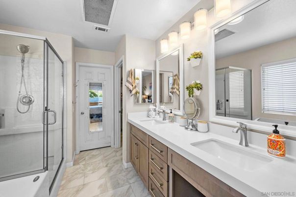 Bathroom, Dual Sink Vanities, Glass Shower, Interior, Marble