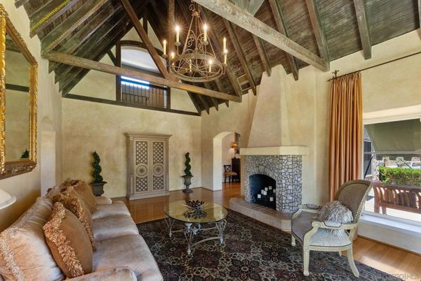 Chandelier, Fireplace, Interior, Living room, Wooden Beams, Wooden Ceilings, Wood Texture Flooring
