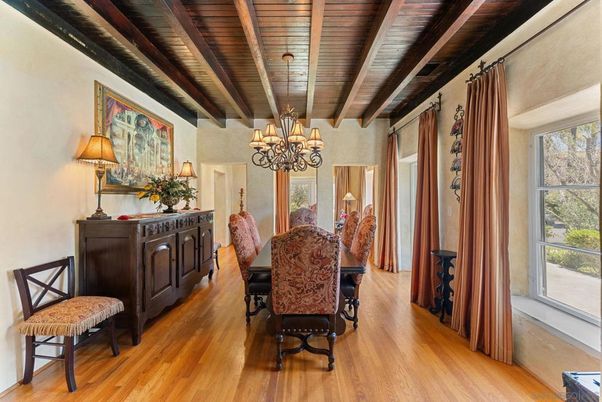 Chandelier, Dining room, Interior, Wooden Beams, Wooden Ceilings, Wood Texture Flooring