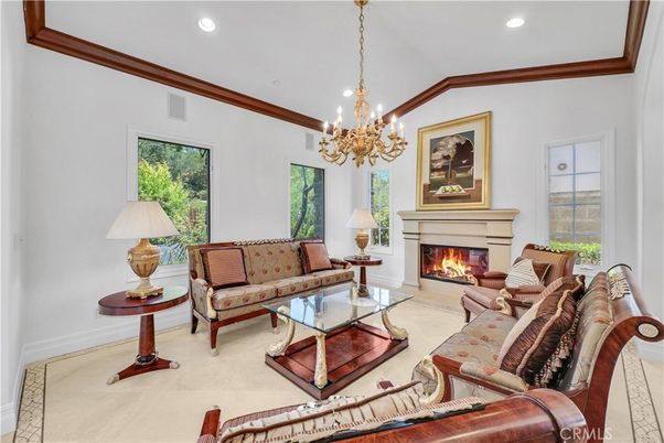 Chandelier, Fireplace, Interior, Living room, Recessed Lighting