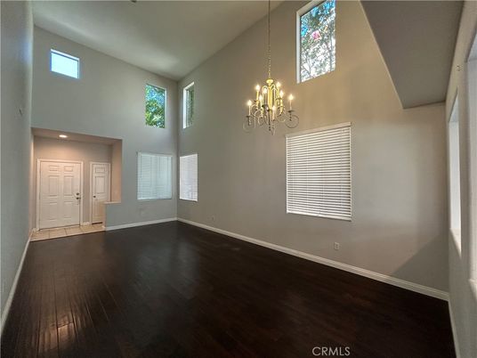 Chandelier, Empty room, Interior, Recessed Lighting, Wood Texture Flooring