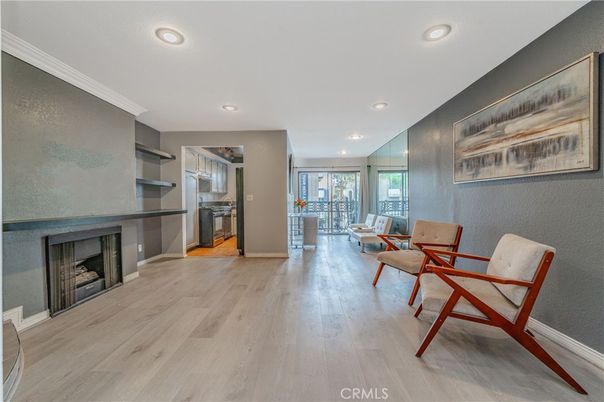Fireplace, Interior, Recessed Lighting, Wood Texture Flooring