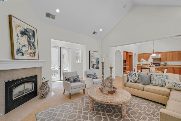 Dining room, Fireplace, Interior, Kitchen, Living room, Pendant Lights, Recessed Lighting