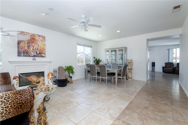 Dining room, Fireplace, Interior, Recessed Lighting