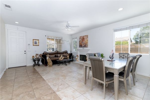 Dining room, Fireplace, Interior, Living room, Recessed Lighting