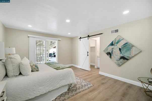 Bedroom, Interior, Recessed Lighting, Wood Texture Flooring