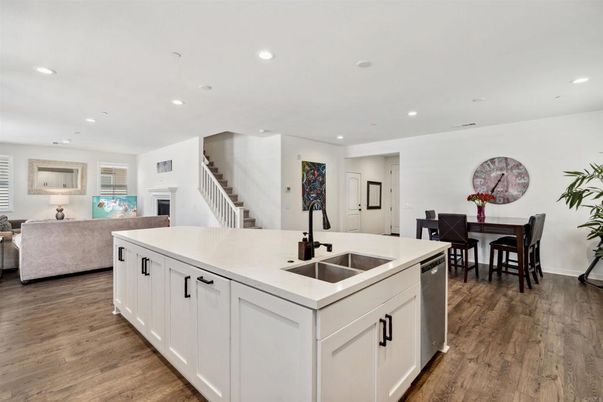 Dining room, Interior, Kitchen, Living room, Recessed Lighting, Wood Texture Flooring
