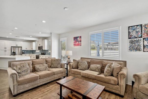 Interior, Kitchen, Living room, Recessed Lighting, Stainless Steel Appliances, Wood Texture Flooring