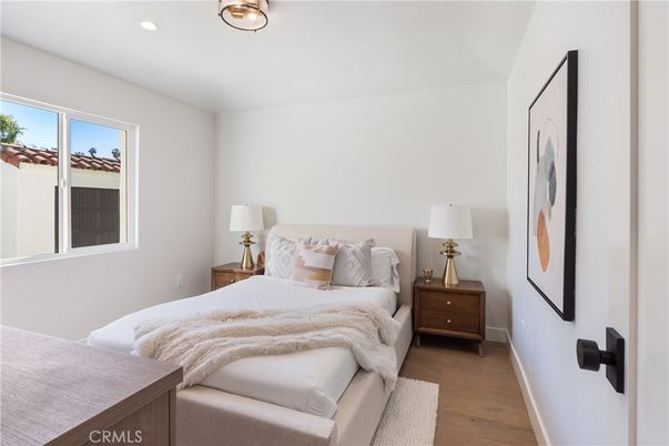 Bedroom, Interior, Recessed Lighting, Wood Texture Flooring