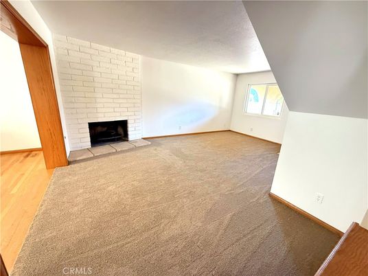 Empty room, Fireplace, Interior, Stone Walls, Wood Texture Flooring