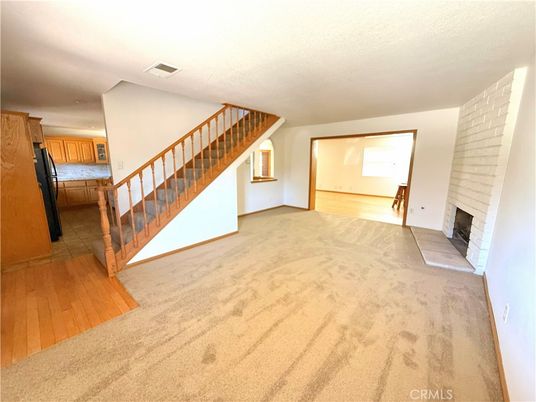 Empty room, Fireplace, Interior, Kitchen, Wood Texture Flooring