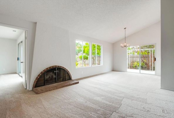 Chandelier, Empty room, Fireplace, Interior