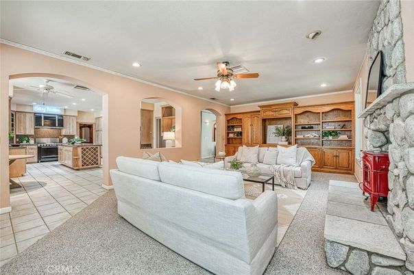 Interior, Kitchen, Living room, Recessed Lighting, Stone Walls