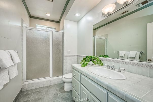 Bathroom, Glass Shower, Interior, Recessed Lighting, Tile Countertops