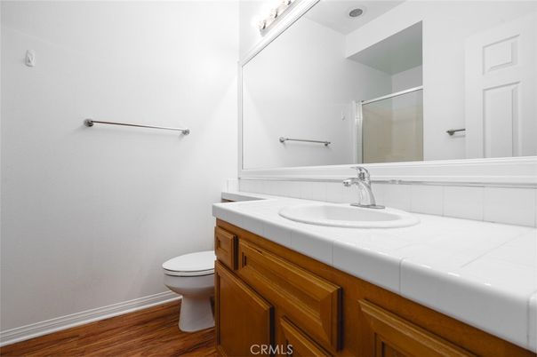 Bathroom, Interior, Tile Countertops, Wood Texture Flooring