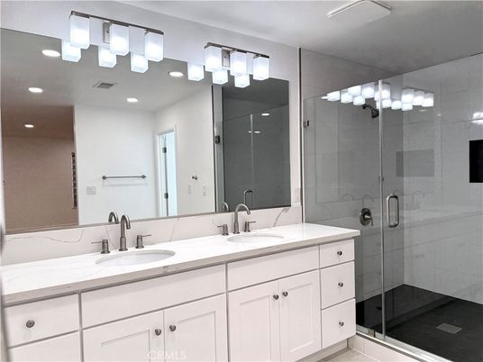 Bathroom, Dual Sink Vanities, Glass Shower, Interior, Recessed Lighting