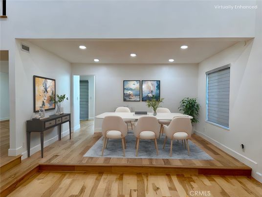 Dining room, Interior, Recessed Lighting, Wood Texture Flooring