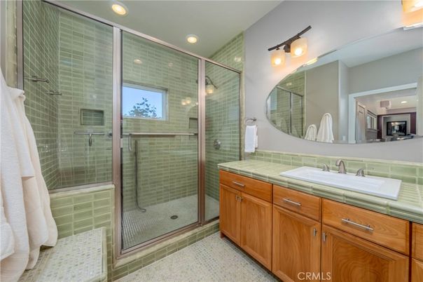 Bathroom, Glass Shower, Interior, Recessed Lighting, Tile Countertops