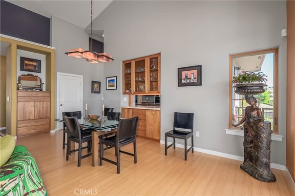 Dining room, Interior, Pendant Lights, Wood Texture Flooring