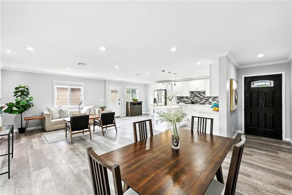 Dining room, Interior, Kitchen, Living room, Pendant Lights, Recessed Lighting, Wood Texture Flooring