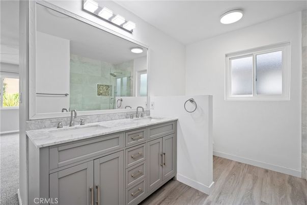 Bathroom, Dual Sink Vanities, Interior, Wood Texture Flooring