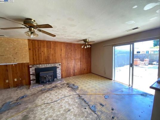 Empty room, Fireplace, Interior, Wooden Walls