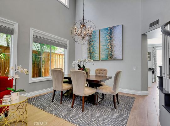 Chandelier, Dining room, Interior, Wood Texture Flooring