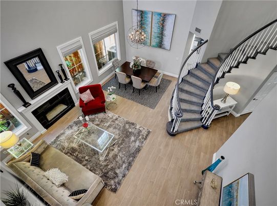 Chandelier, Dining room, Fireplace, Interior, Living room, Pendant Lights, Wood Texture Flooring