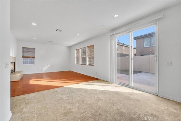 Empty room, Fireplace, Interior, Recessed Lighting, Wood Texture Flooring