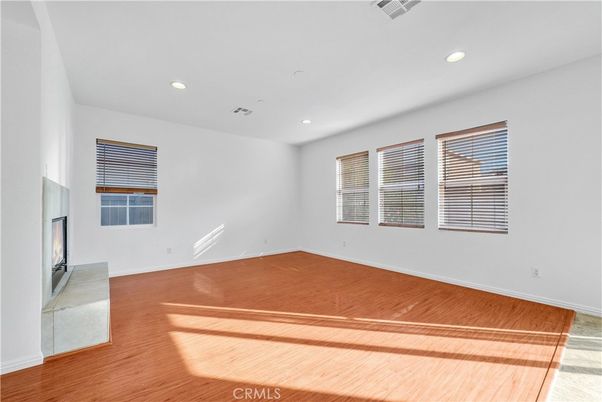 Empty room, Fireplace, Interior, Recessed Lighting, Wood Texture Flooring