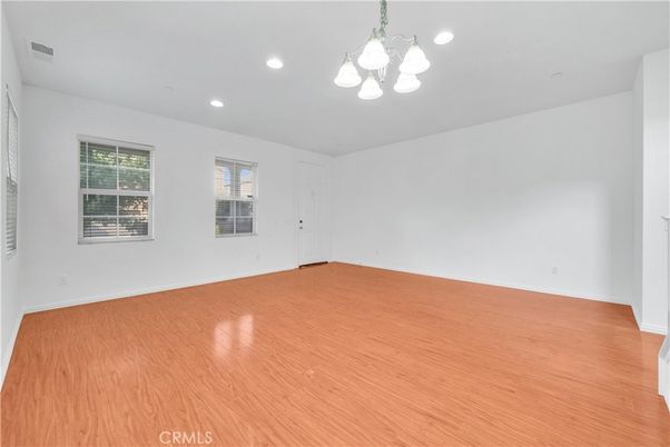 Chandelier, Empty room, Interior, Recessed Lighting, Wood Texture Flooring