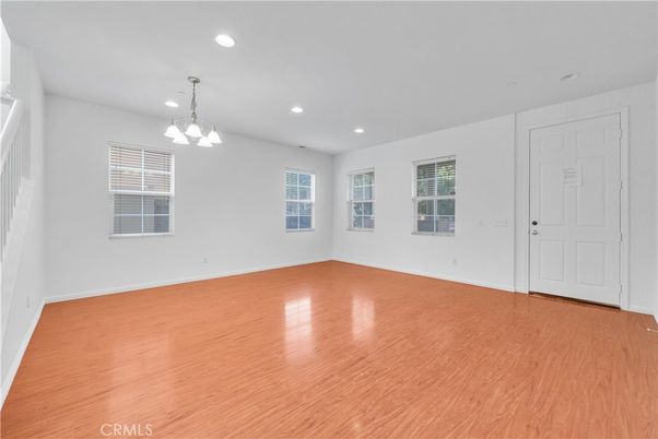 Chandelier, Empty room, Interior, Recessed Lighting, Wood Texture Flooring
