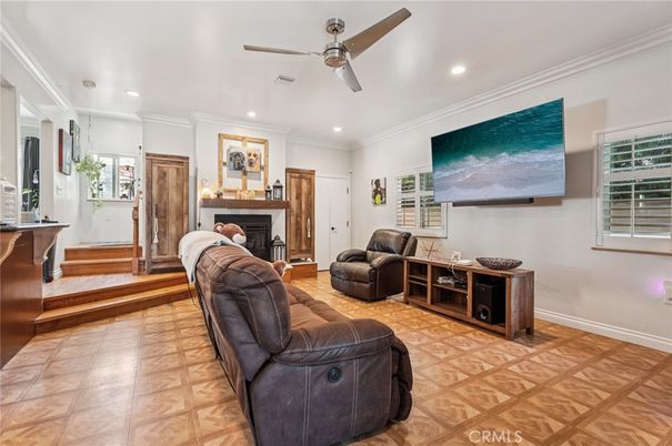 Fireplace, Interior, Recessed Lighting, Wood Texture Flooring