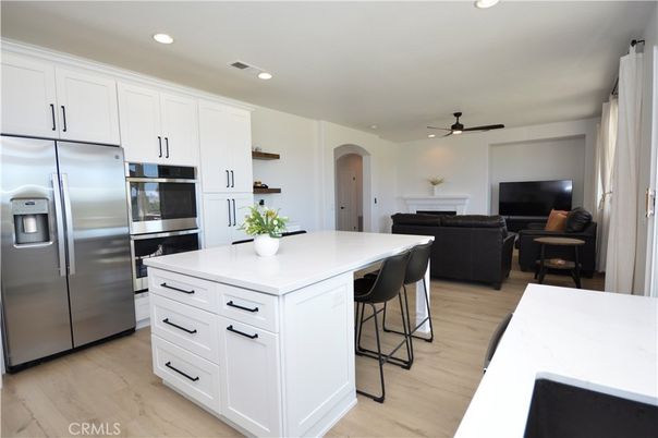 Interior, Kitchen, Living room, Recessed Lighting, Stainless Steel Appliances, Wood Texture Flooring