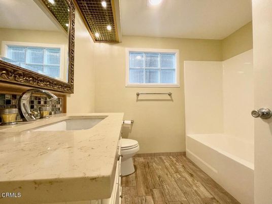 Bathroom, Interior, Recessed Lighting, Wood Texture Flooring