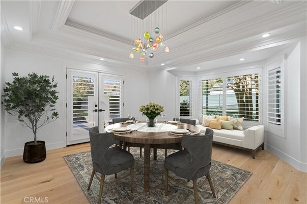Dining room, Interior, Pendant Lights, Recessed Lighting, Wood Texture Flooring