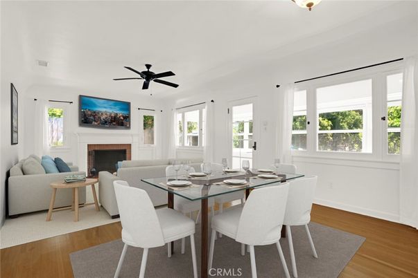 Dining room, Fireplace, Interior, Living room, Wood Texture Flooring