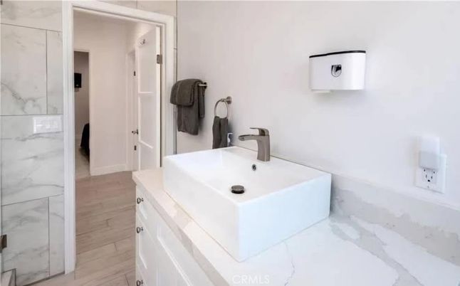 Bathroom, Interior, Marble Walls, Wood Texture Flooring