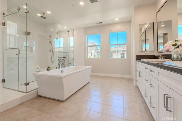 Bathroom, Dual Sink Vanities, Free Standing Baths, Glass Shower, Interior, Recessed Lighting