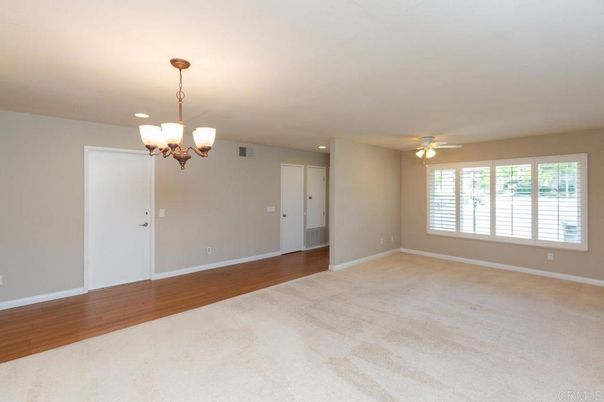 Chandelier, Empty room, Interior, Recessed Lighting, Wood Texture Flooring