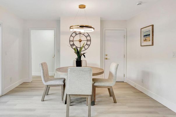 Dining room, Interior, Pendant Lights, Wood Texture Flooring