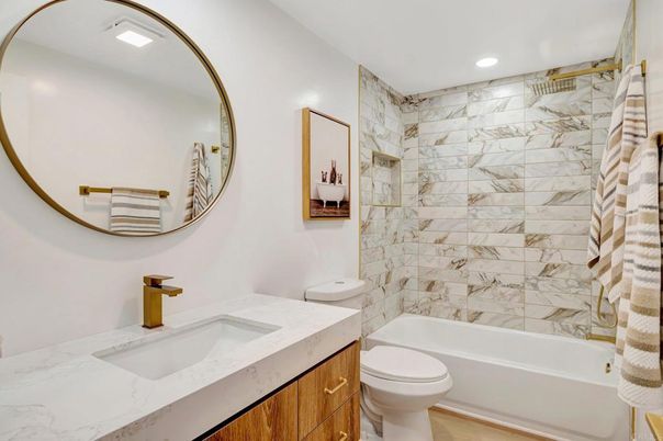 Bathroom, Interior, Marble Walls, Recessed Lighting
