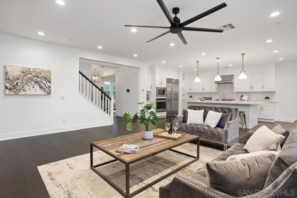 Interior, Kitchen, Living room, Pendant Lights, Recessed Lighting, Stainless Steel Appliances, Wood Texture Flooring
