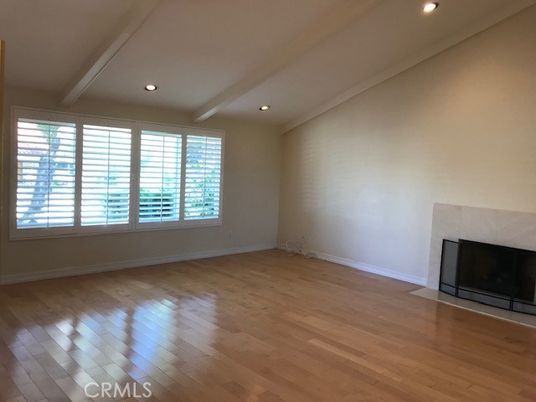 Empty room, Fireplace, Interior, Recessed Lighting, Wood Texture Flooring