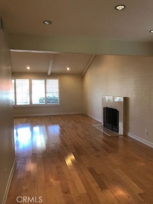 Empty room, Fireplace, Interior, Recessed Lighting, Wood Texture Flooring